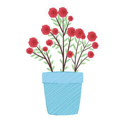 red flowers plant in blue ceramic pot spring season icon vector illustration design