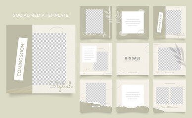social media template banner fashion sale promotion. fully editable instagram and facebook square post frame puzzle organic sale poster. green white color vector background