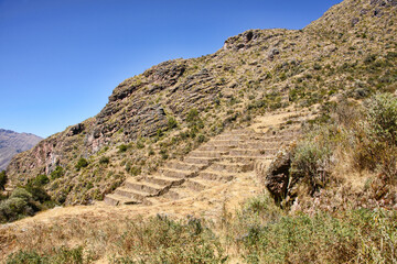 Fototapeta na wymiar Inca terracing at the ruins of Huchuy Qosqo (