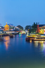 China, Jiangsu, Nanjing. Qinhuai River at Twilight