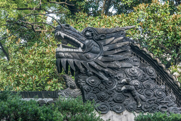 China, Shanghai. Yu Garden dragon.