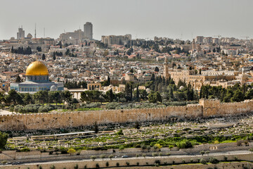 Israel, Jerusalem. Mount Zion, wall of the old city of Jerusalem with the Golden Gate.