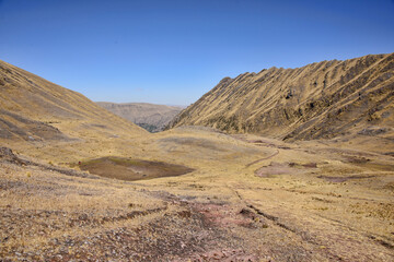 Beautiful sceneries on the Inca Trail to the ruins of Huchuy Qosqo, Sacred Valley, Peru 