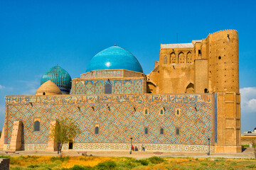 Tourists in the Mausoleum of Kohja Akhmet Yassawy, UNESCO World Heritage Site, Turkestan, Kazakhstan