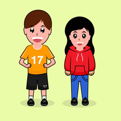 Smiling boy and girl kids, children cartoon vector.