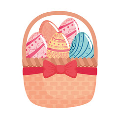 happy easter season card with eggs painted in basket vector illustration design