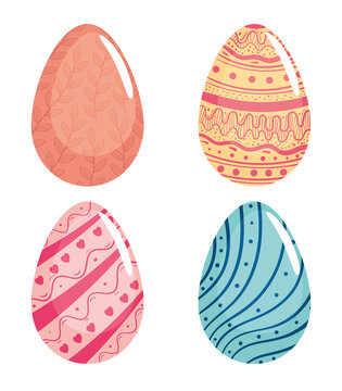 happy easter season card with set of four eggs vector illustration design