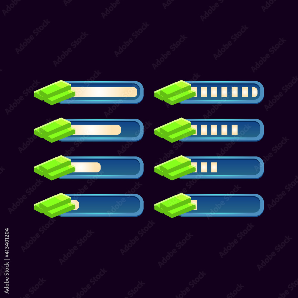 Aufkleber set of gui fantasy progress money bar for game ui asset elements vector illustration