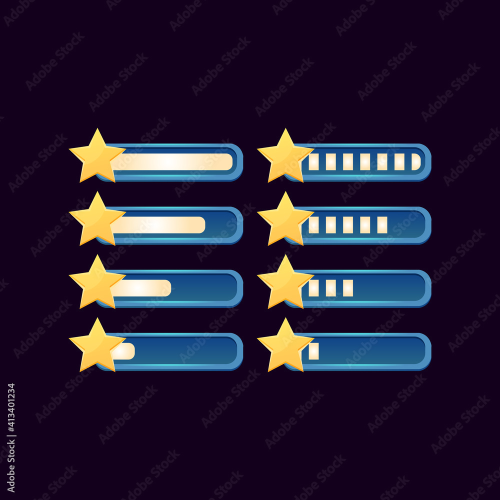Poster set of gui fantasy progress star bar for game ui asset elements vector illustration