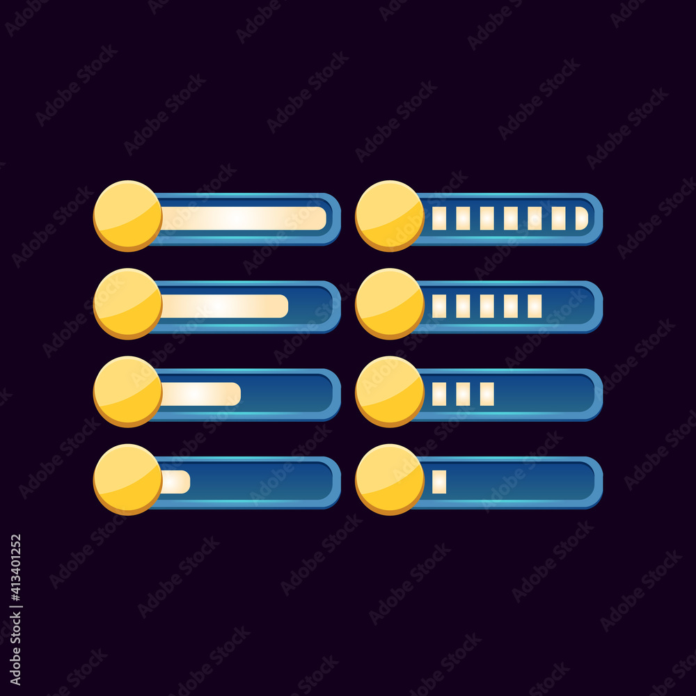 Aufkleber set of gui fantasy progress currency bar for game ui asset elements vector illustration