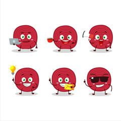 Slice of beet cartoon character with various types of business emoticons