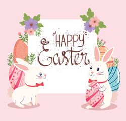 happy easter lettering card with vector illustration design