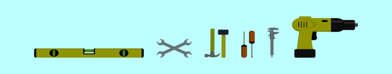 set of building tools repair cartoon icon design template with various models. vector illustration isolated on blue background