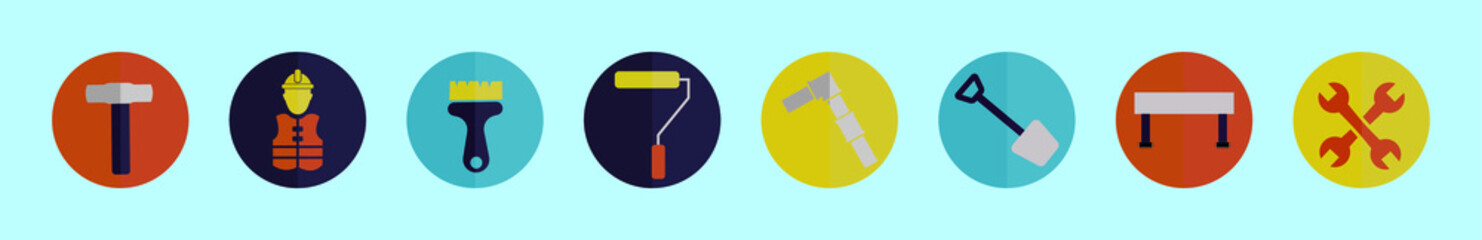 set of tools cartoon icon design template with various models. vector illustration isolated on blue background