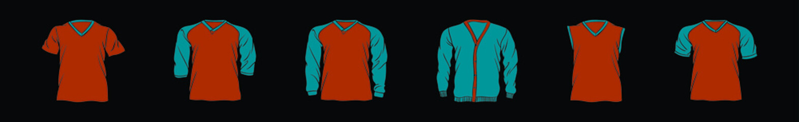 set of shirt cartoon icon design template with various models. vector illustration isolated on black background