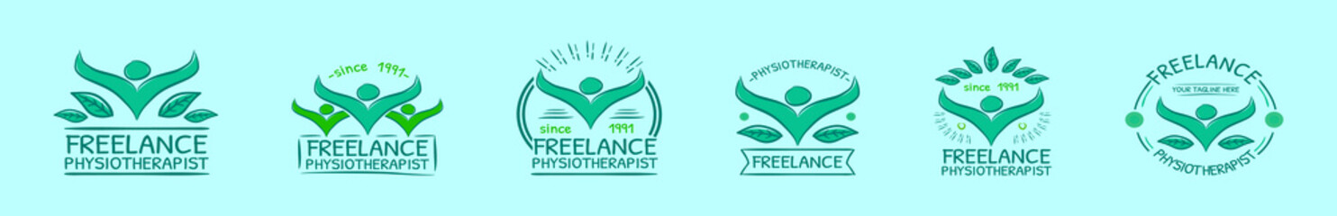set of physiotherapist cartoon icon design template with various models. vector illustration isolated on blue background