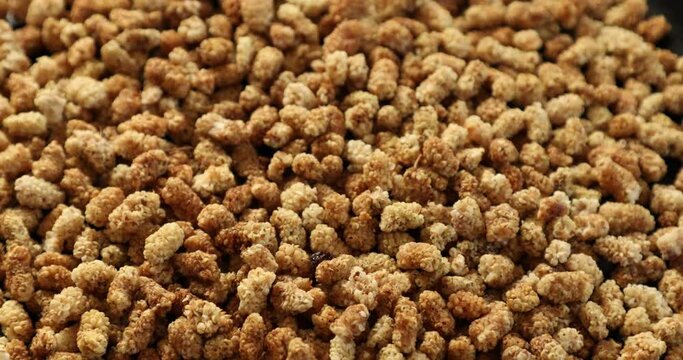Top wiev of dried mulberry berries close up