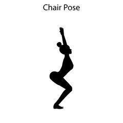 Chair Pose Yoga Workout Silhouette. Healthy lifestyle vector illustration