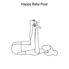 Happy Baby Pose Yoga Workout Outline. Healthy lifestyle vector illustration