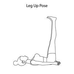 Leg Up Pose Yoga workout outline. Healthy lifestyle vector illustration