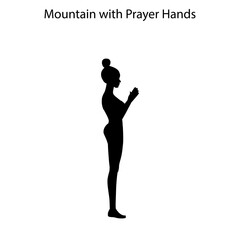 Mountain with Prayer Hands Pose Yoga Workout Silhouette