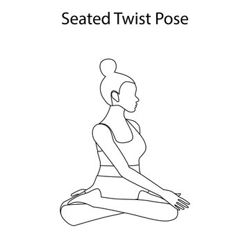 Seated Twist Pose Yoga Workout Outline. Healthy lifestyle vector illustration