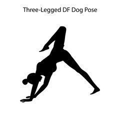 Three-Legged DF Dog Pose Silhouette. Healthy lifestyle vector illustration