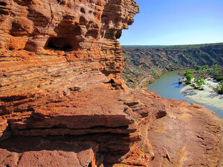 walk trail around Natures Window over Murchison River Gorge in Kalbarri National Park, Western Australia