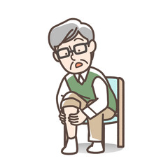 ふくらはぎをチェックするおじいさん