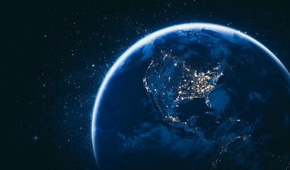 Planet earth globe view from space showing realistic earth surface and world map as in outer space...