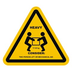 warning sign, handling heavy loads, vector icon, yellow triangle frame