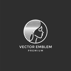 Vector line logo female face illustrations simple. Outline graphics on black background