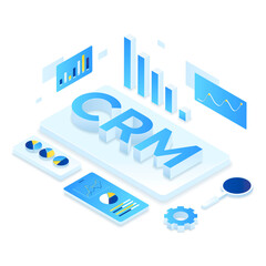 CRM solution isometric illustration concept. Illustration for websites, landing pages, mobile applications, posters and banners