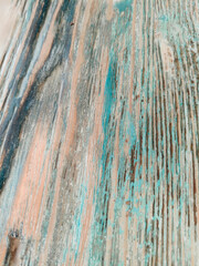 Close-up texture, brown and aquamarine color of the wooden table