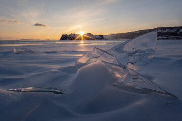 Beautiful winter sunset on Lake Baikal
