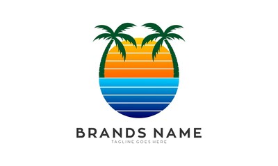 Palm tree island vector logo