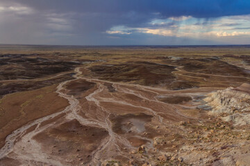 Rain in the distance at the Painted Desert of Petrified Forest National Park, Arizona