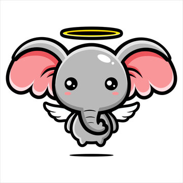 cartoon cute angel elephant vector design