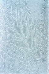 Frost patterns on window of Winter strong frost Siberia