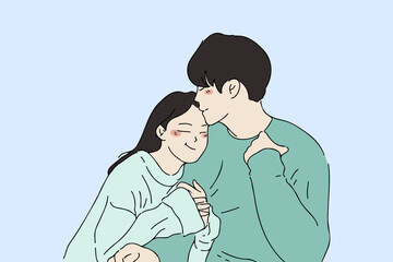 Couple in love embracing together and smile. Happy family of husband and wife hand-drawn vector illustration design.