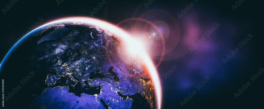 Poster planet earth globe view from space showing realistic earth surface and world map as in outer space p