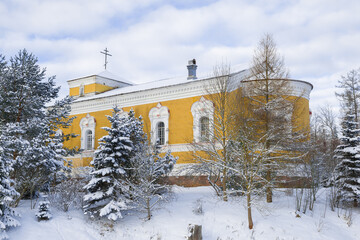 Church of St. Nicholas the Wonderworker in Belogorka on February afternoon. Leningrad region. Russia