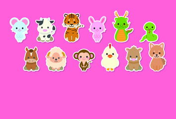 十二支新年イラストカード : Zodiac New Year Illustration Card