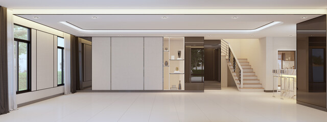 Empty living room panorama.Interior.3d rendering