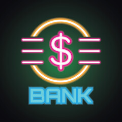 bank and money changer with neon sign effect for bank office, vector illustration