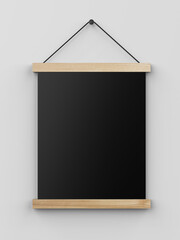 Blank Reusable Magnetic Wooden Hanging Frame Mock Up For Poster Banner, 3d render illustration.