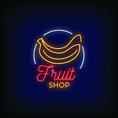 Fruit Shop Logo Neon Signs Style Text Vector