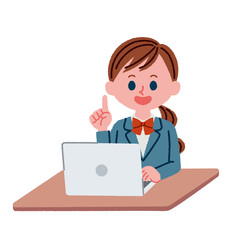 パソコンを使用している女子学生のイラスト素材