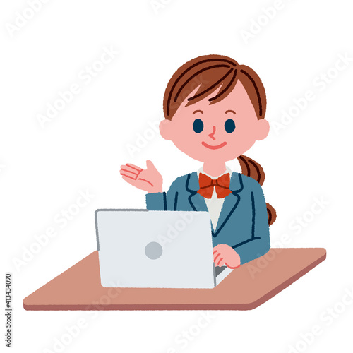 パソコンを使用している女子学生のイラスト素材 Wall Mural ぴんりか