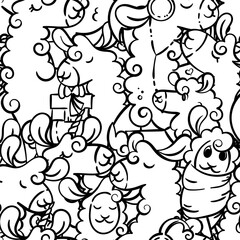 Obraz premium Seamless pattern with cute, curly llamas and alpacas. Illustration for coloring pages, children and adults prints